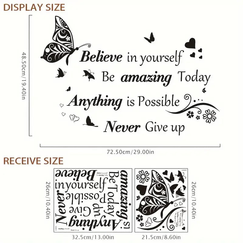 Inspirational Butterfly Wall Decal – Motivational Quote Sticker for Home, Office, Classroom & More