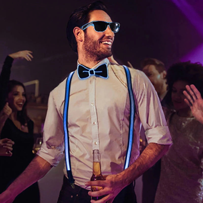 Light-Up LED Suspenders & Bow Tie Set – Adjustable Glowing Party Braces for Kids & Adults