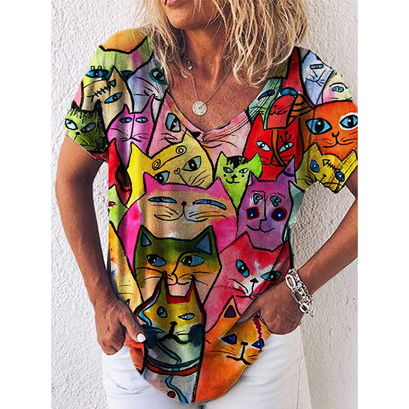 4.Chic & Playful 3D Cat Print T-Shirts - ALOE WINGS STORE