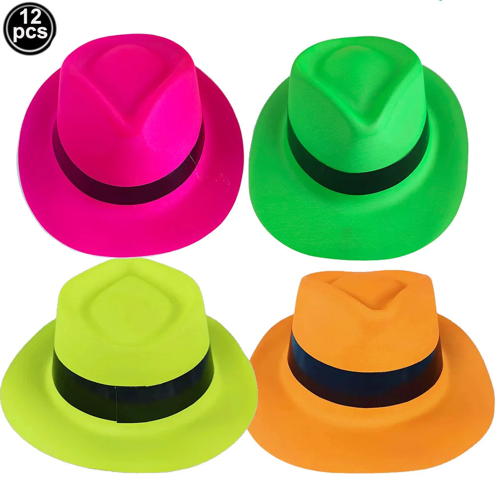 UV Glow Party Accessories Set – Neon Hat, Glasses, Bracelet, Necklace & Gloves for Birthday, Wedding & Festival Dress-Up Decor