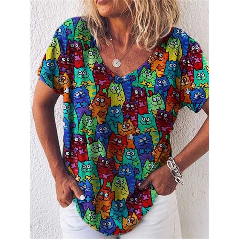 3.Chic & Playful 3D Cat Print T-Shirts - ALOE WINGS STORE