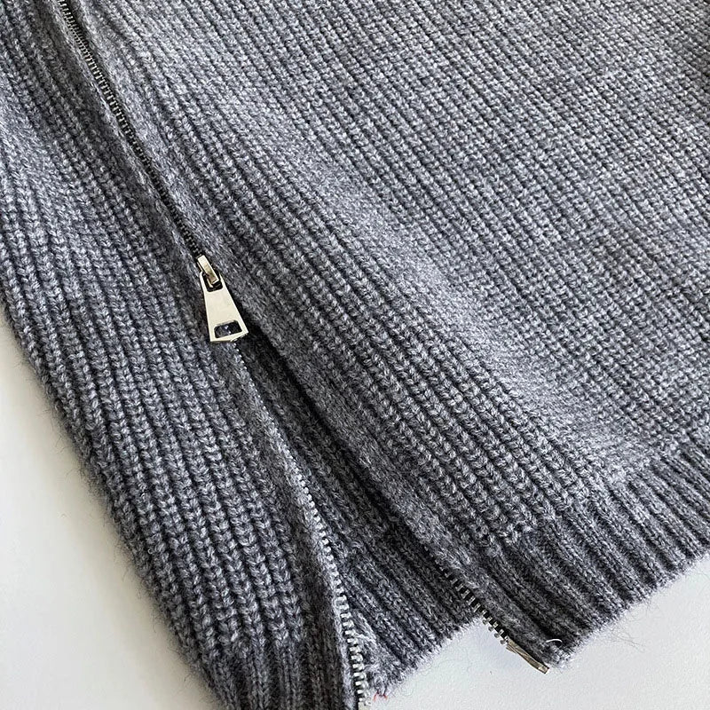 Zipper Solid Colour High-End Knitted Sweater - Loose Long-Sleeve Warm Outerwear Top for Fashion - ALOE WINGS STORE