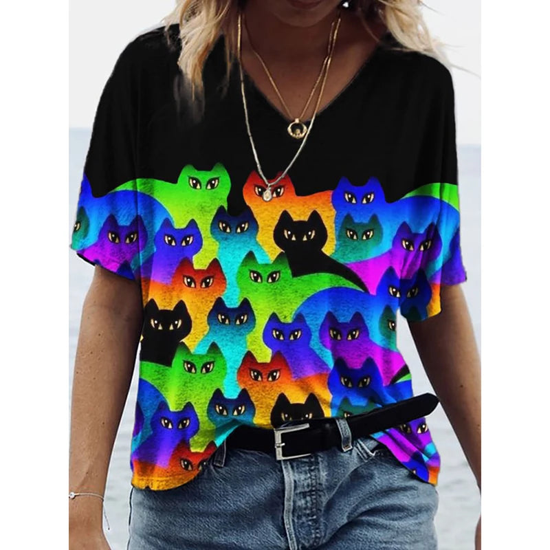 4.Chic & Playful 3D Cat Print T-Shirts - ALOE WINGS STORE