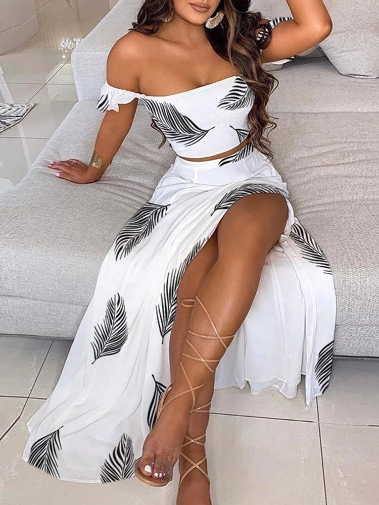 Women's Fashionable Printed Mid-Length Dresses with Coordinated Bra Set (Plus Size available) - ALOE WINGS STORE