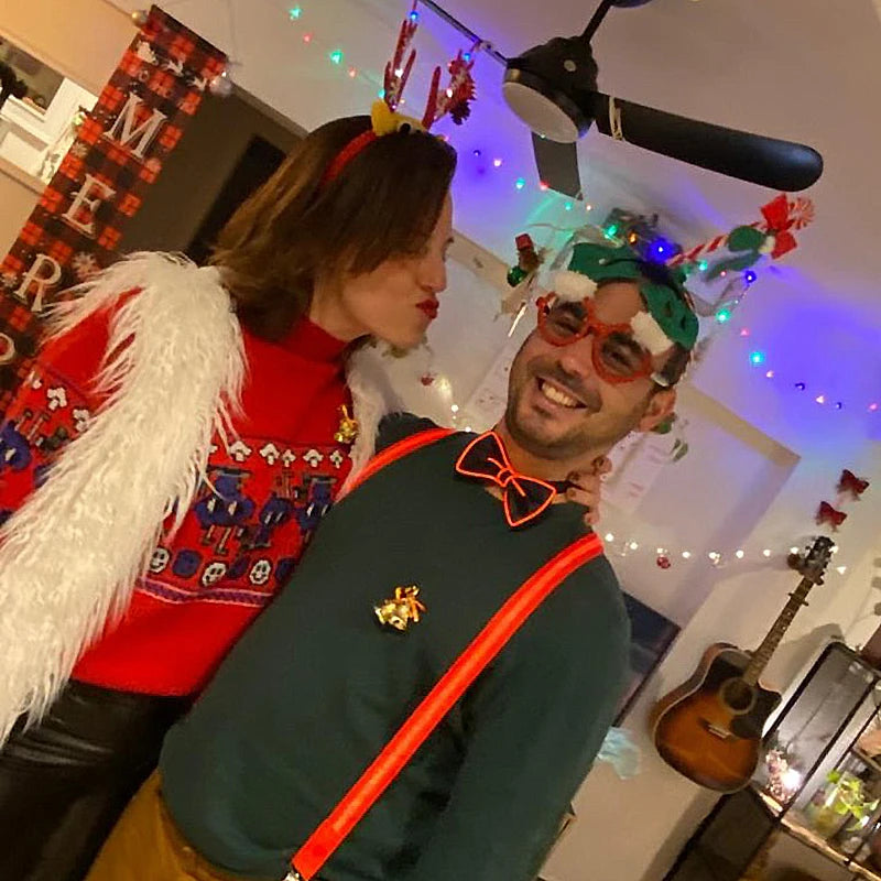 Light-Up LED Suspenders & Bow Tie Set – Adjustable Glowing Party Braces for Kids & Adults