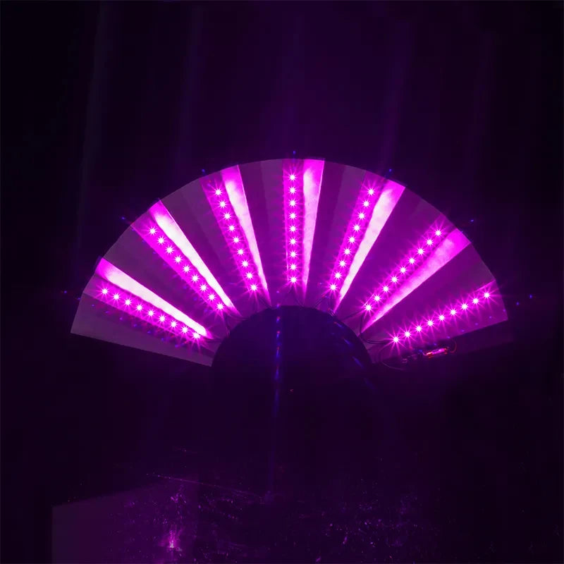 LED Light-Up Foldable Hand Fan – Glowing Neon Bamboo Fan for Dance, Concerts, & Performance Props