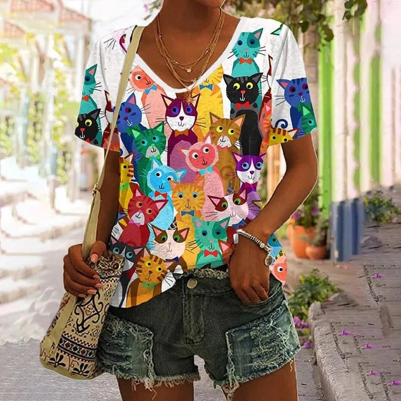 4.Chic & Playful 3D Cat Print T-Shirts - ALOE WINGS STORE