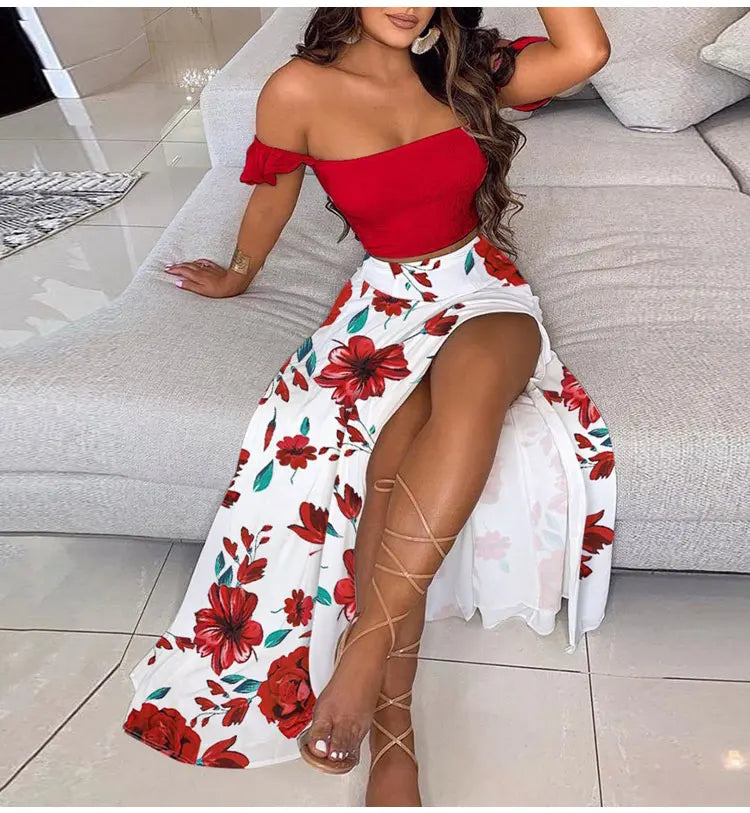 Women's Fashionable Printed Mid-Length Dresses with Coordinated Bra Set (Plus Size available) - ALOE WINGS STORE
