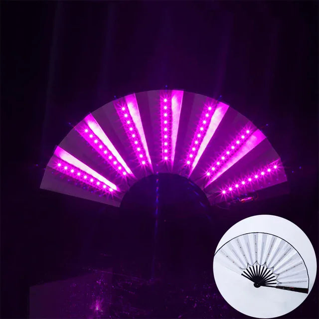 LED Light-Up Foldable Hand Fan – Glowing Neon Bamboo Fan for Dance, Concerts, & Performance Props