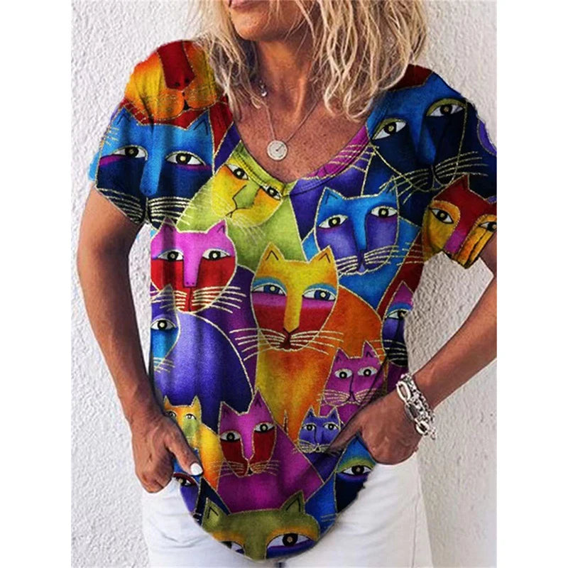 4.Chic & Playful 3D Cat Print T-Shirts - ALOE WINGS STORE