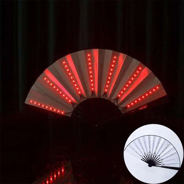LED Light-Up Foldable Hand Fan – Glowing Neon Bamboo Fan for Dance, Concerts, & Performance Props