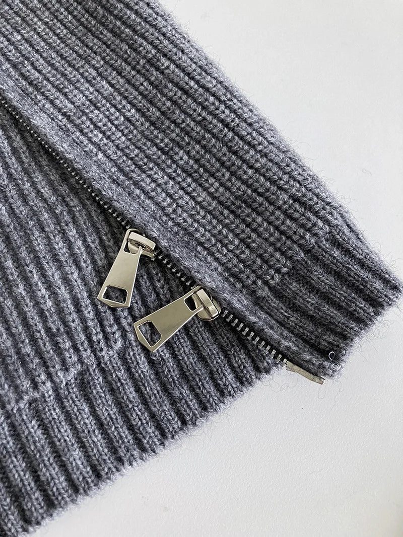 Zipper Solid Colour High-End Knitted Sweater - Loose Long-Sleeve Warm Outerwear Top for Fashion - ALOE WINGS STORE