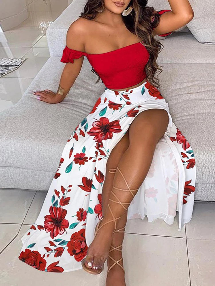 Women's Fashionable Printed Mid-Length Dresses with Coordinated Bra Set (Plus Size available) - ALOE WINGS STORE