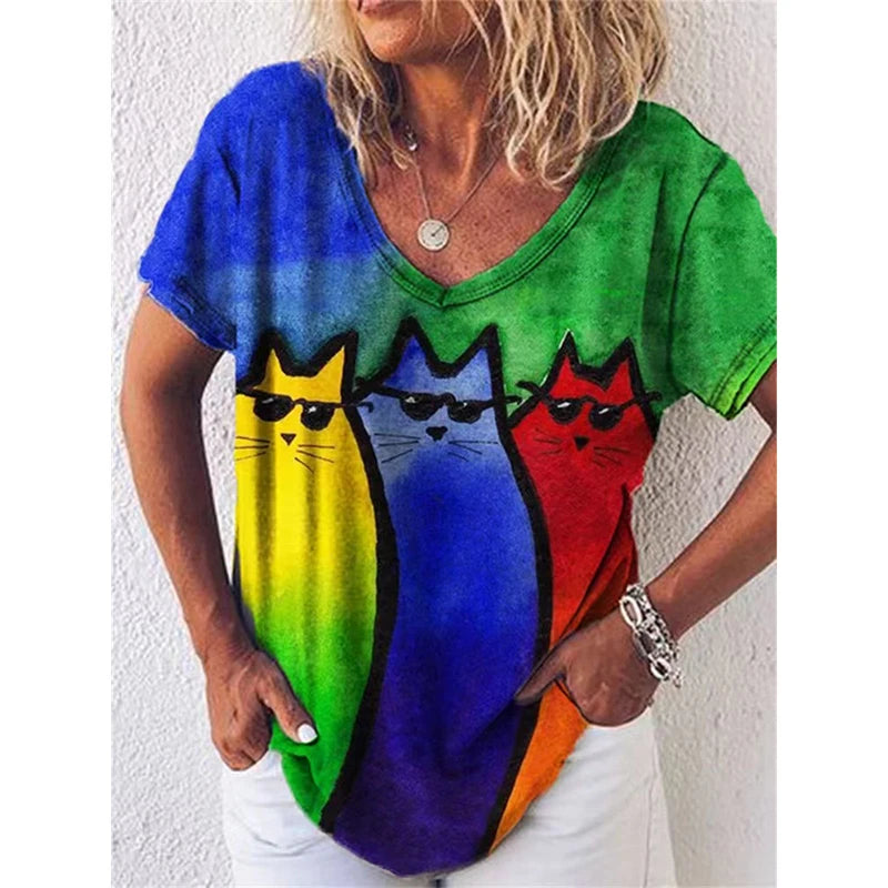 4.Chic & Playful 3D Cat Print T-Shirts - ALOE WINGS STORE