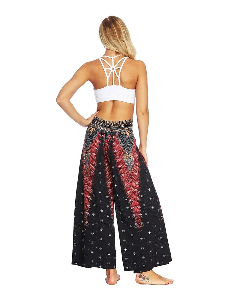 Women's Ethnic Style Wide-Leg Trousers with Side Slit - ALOE WINGS STORE