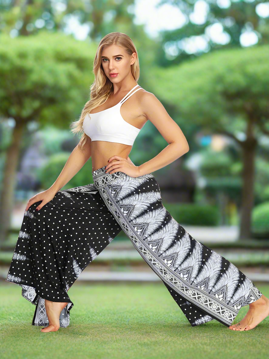 Women's Ethnic Style Wide-Leg Trousers with Side Slit - ALOE WINGS STORE