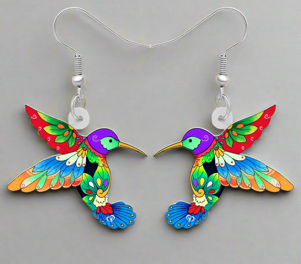 Colourful Novelty Hummingbird Earrings -  Dangle Drop Collection - ALOE WINGS STORE
