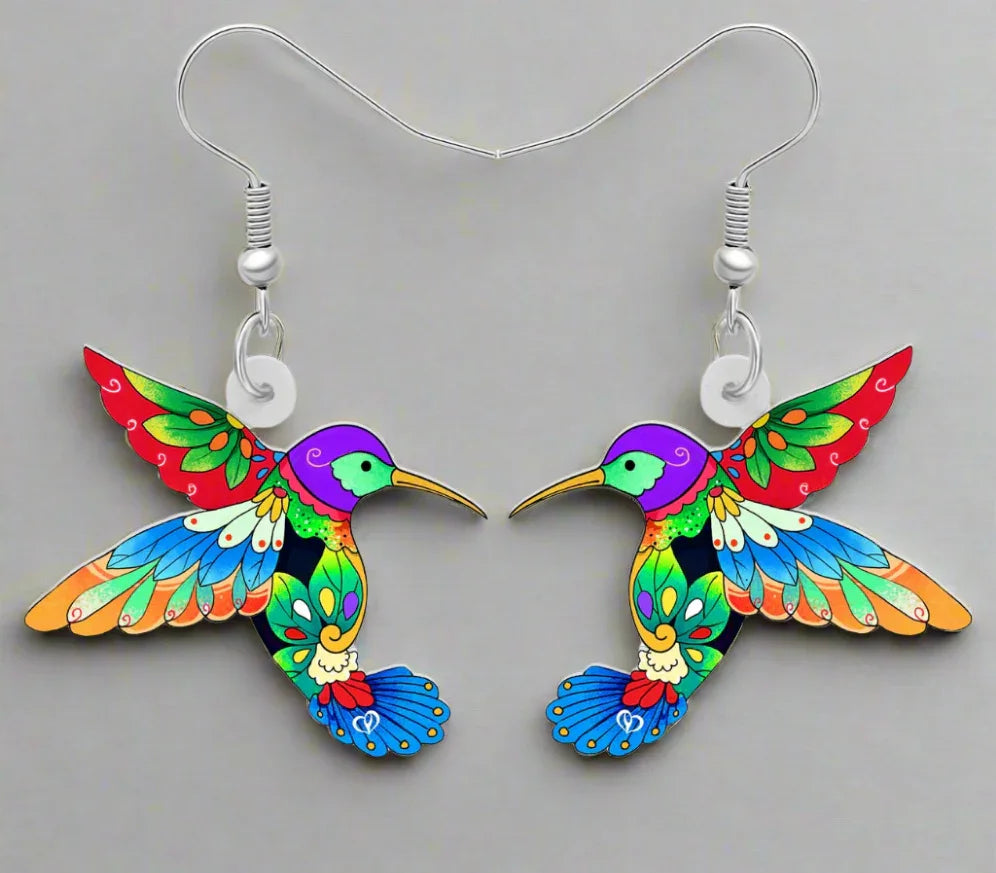 Colourful Novelty Hummingbird Earrings - Dangle Drop Collection - ALOE WINGS STORE