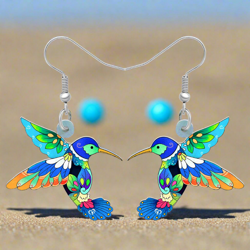 Colourful Novelty Hummingbird Earrings -  Dangle Drop Collection - ALOE WINGS STORE