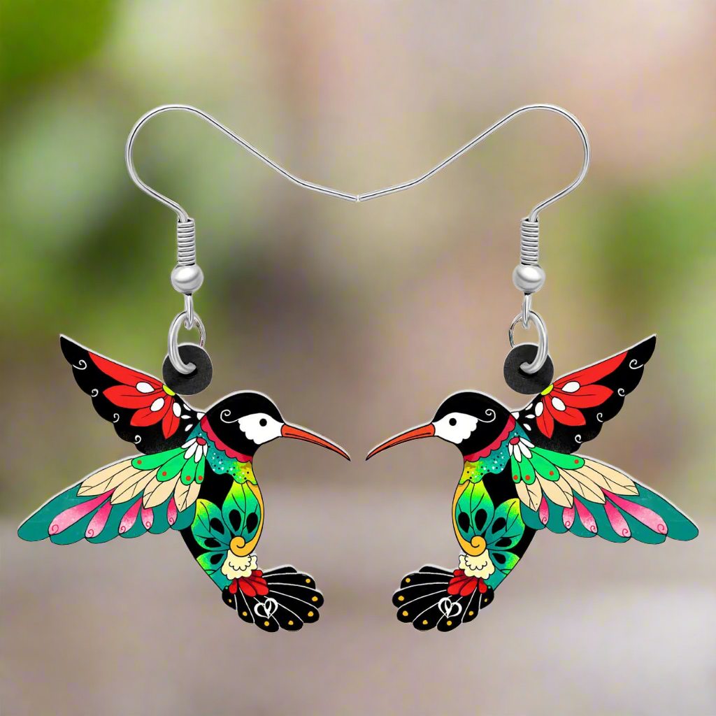 Colourful Novelty Hummingbird Earrings -  Dangle Drop Collection - ALOE WINGS STORE