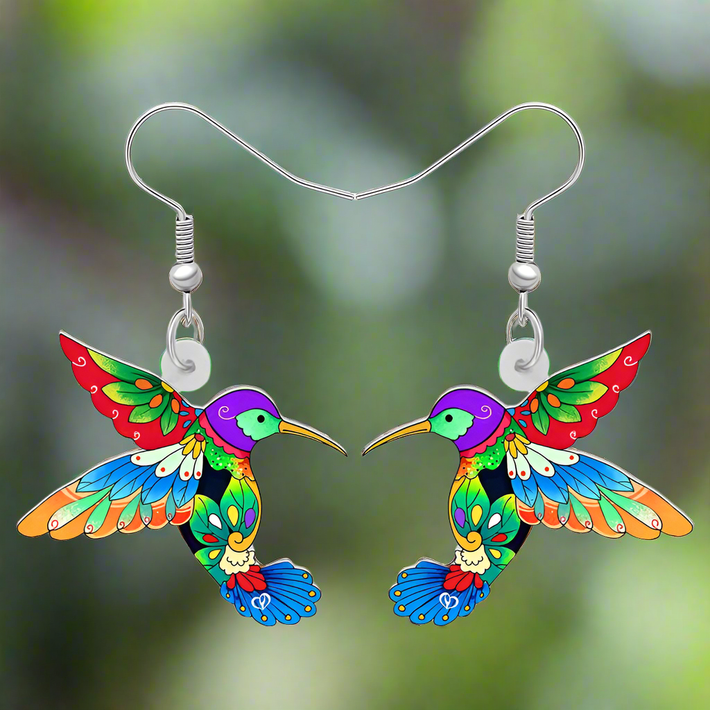 Colourful Novelty Hummingbird Earrings -  Dangle Drop Collection - ALOE WINGS STORE