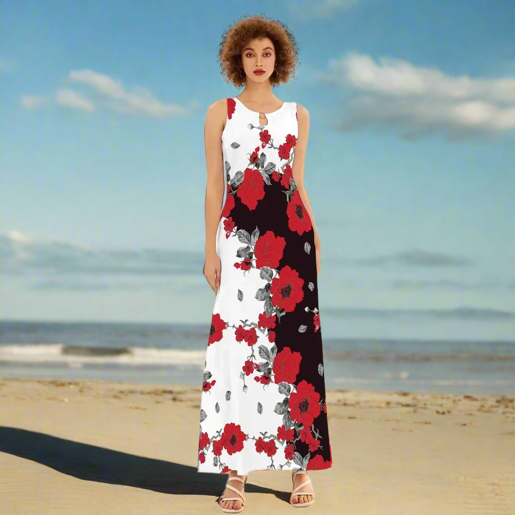Sleeveless V-Neck Floral Dress with Pocket Skirt Collection - ALOE WINGS STORE