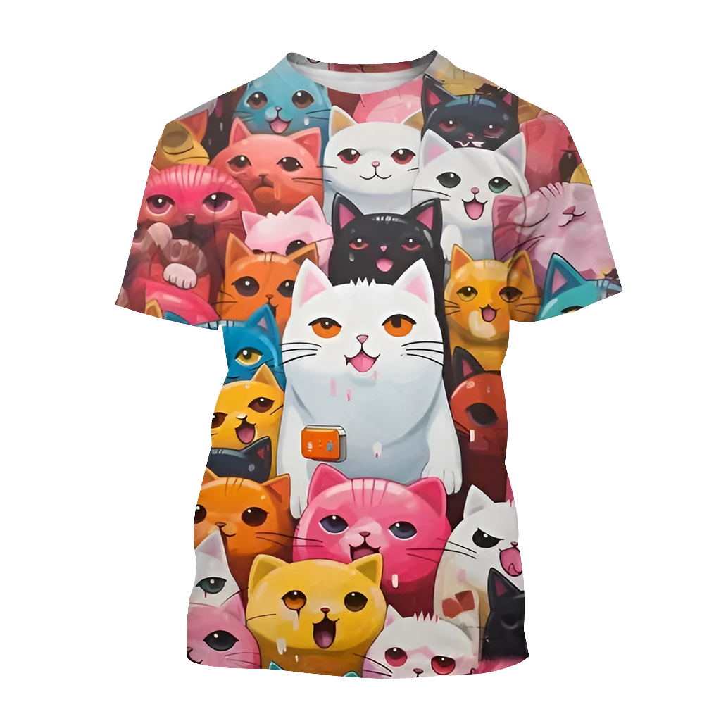 3.Funny Cute Cat 3D Print T-Shirt - Unisex Harajuku Streetwear, Summer Casual Top, Breathable & Quick Dry
