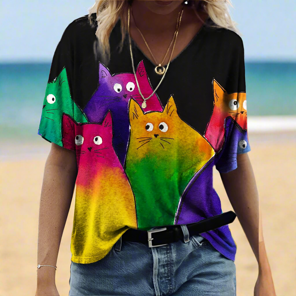 4.Chic & Playful 3D Cat Print T-Shirts - ALOE WINGS STORE