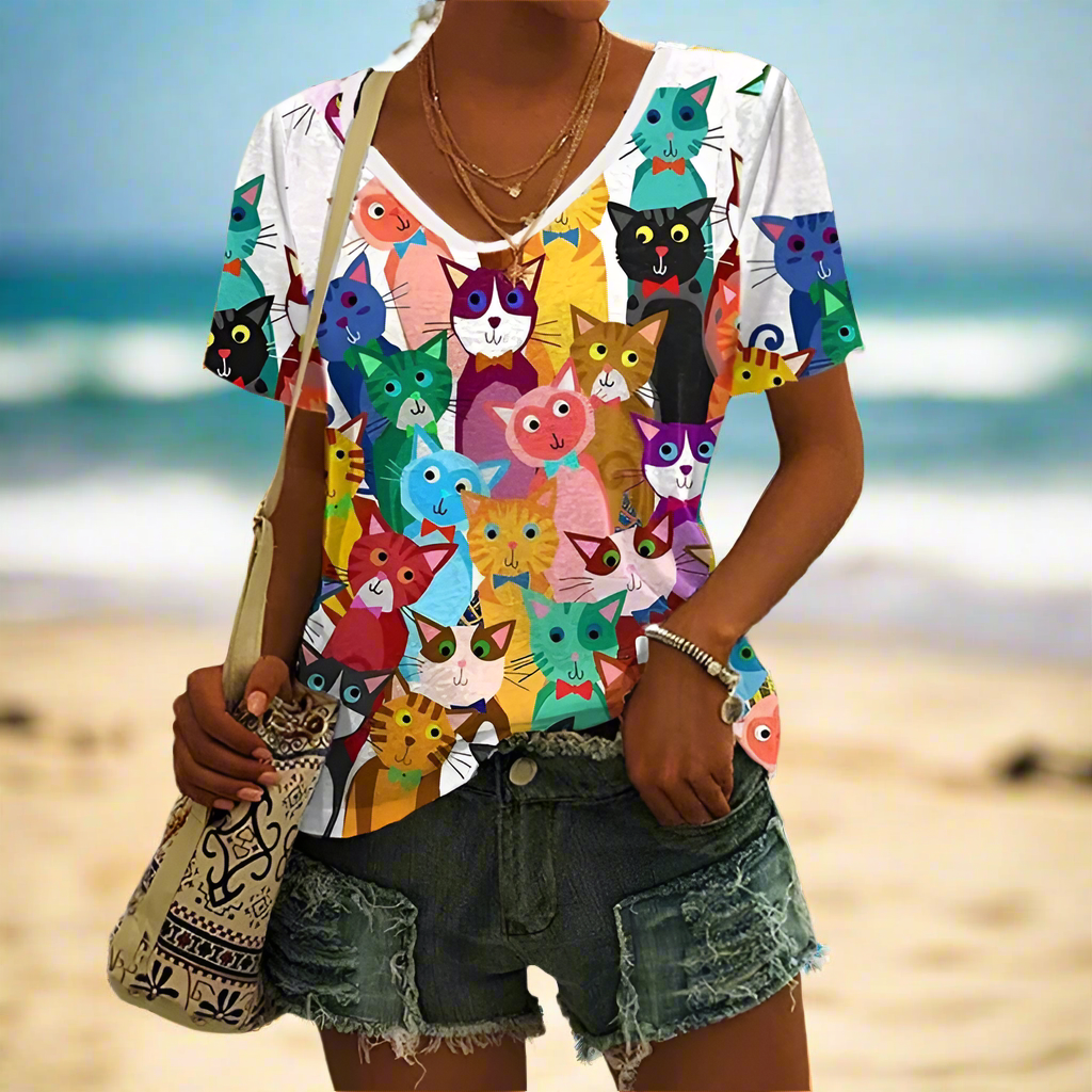 4.Chic & Playful 3D Cat Print T-Shirts - ALOE WINGS STORE