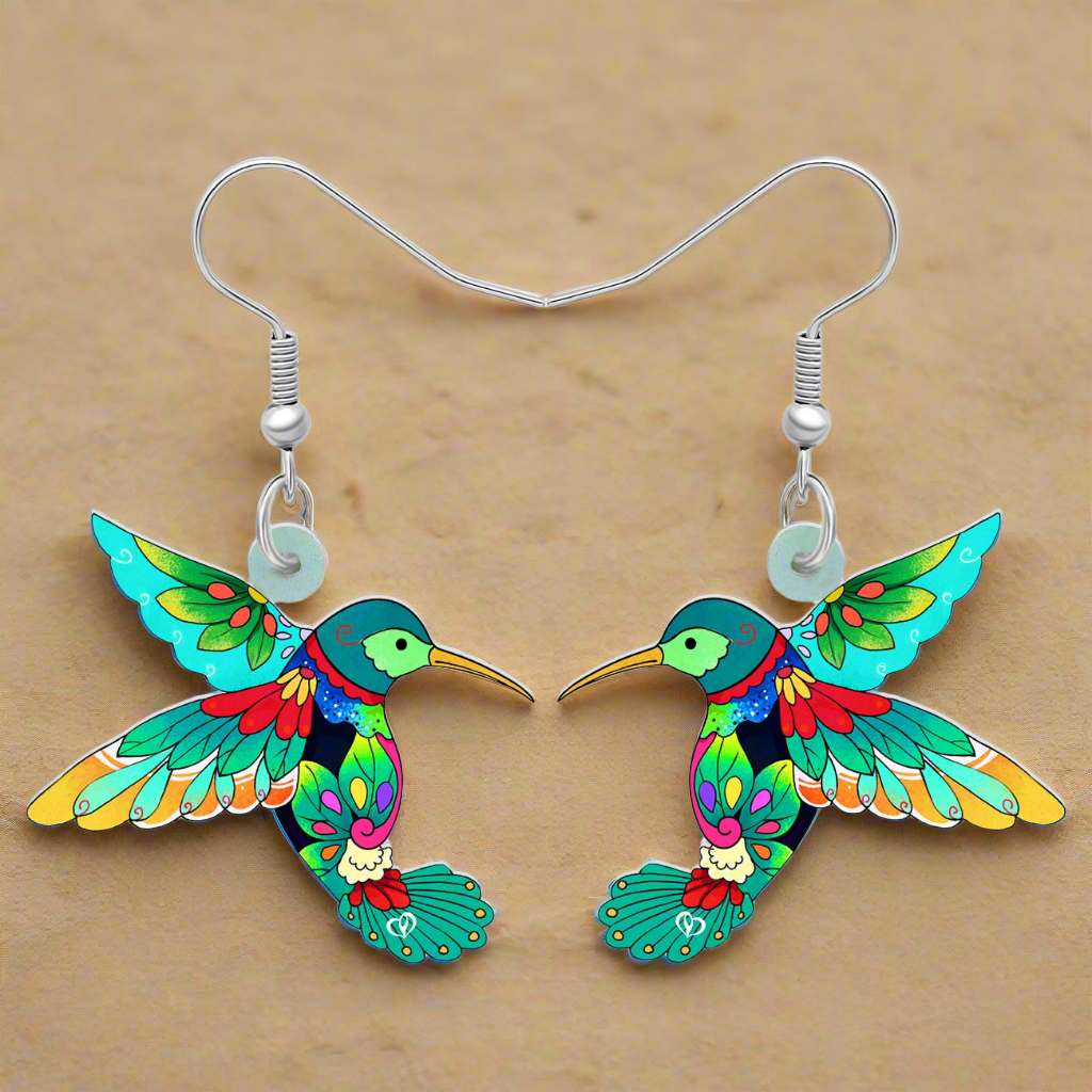 Colourful Novelty Hummingbird Earrings - Dangle Drop Collection - ALOE WINGS STORE