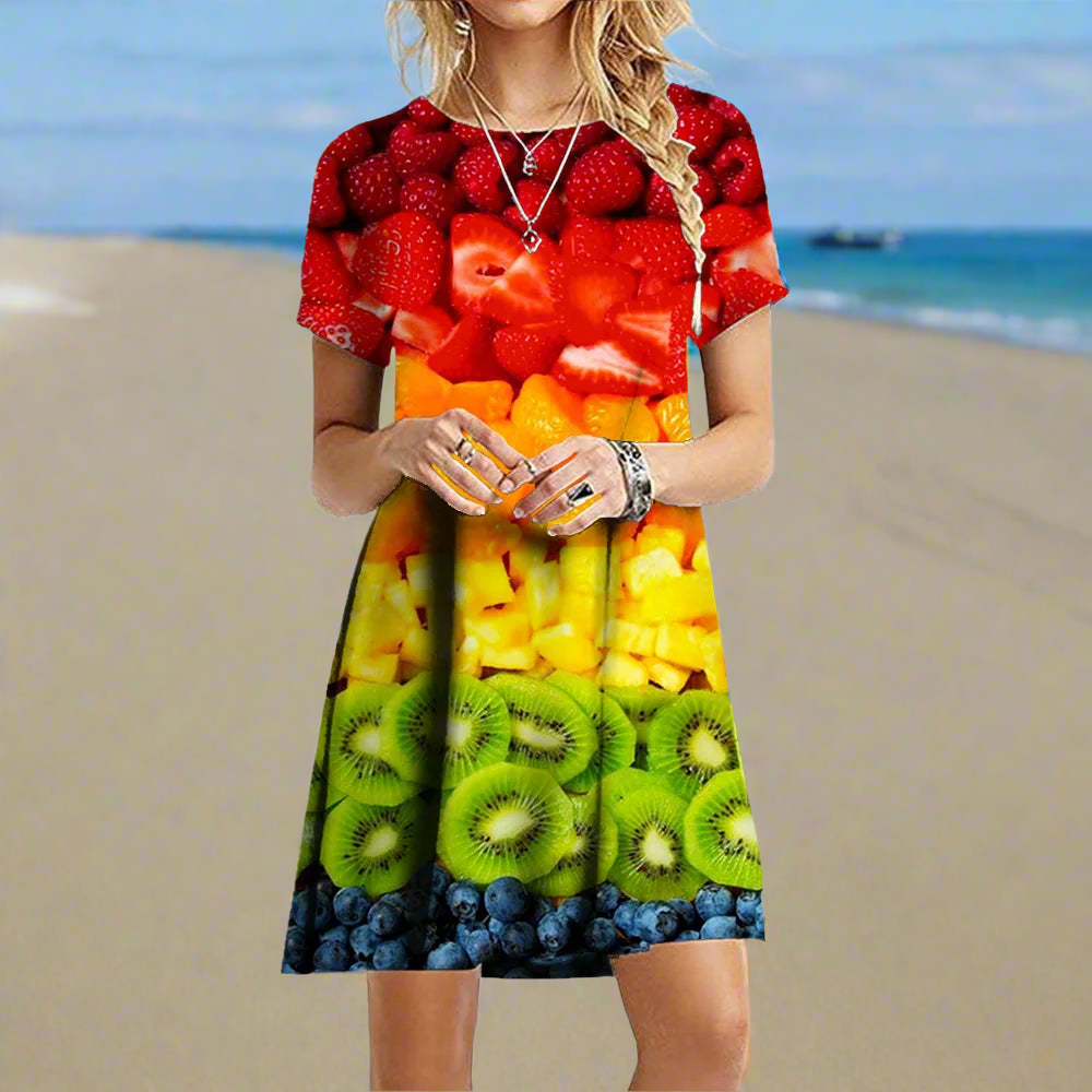 2.Women's 3D Fruit and Vegetable Print Short Sleeve Casual Mini Dresses (Plus Size Included) - ALOE WINGS STORE