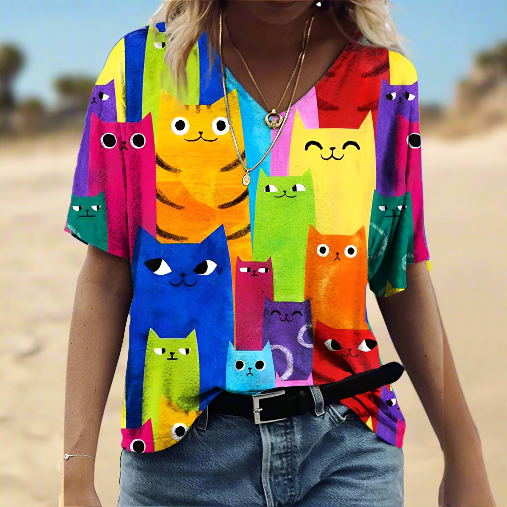 1.Chic & Playful 3D Cat Print T-Shirts - ALOE WINGS STORE