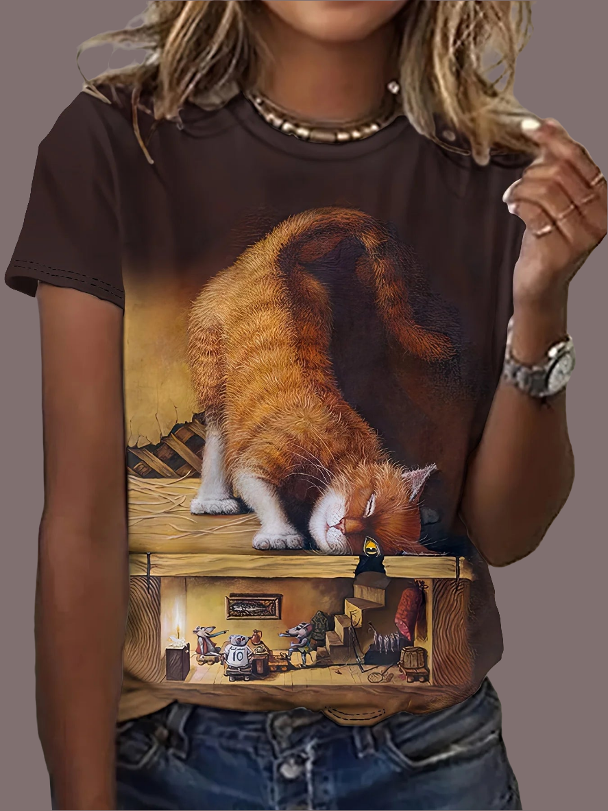 Trendy Unisex T-Shirt Collection with Cute 3D Cat Prints - ALOE WINGS STORE