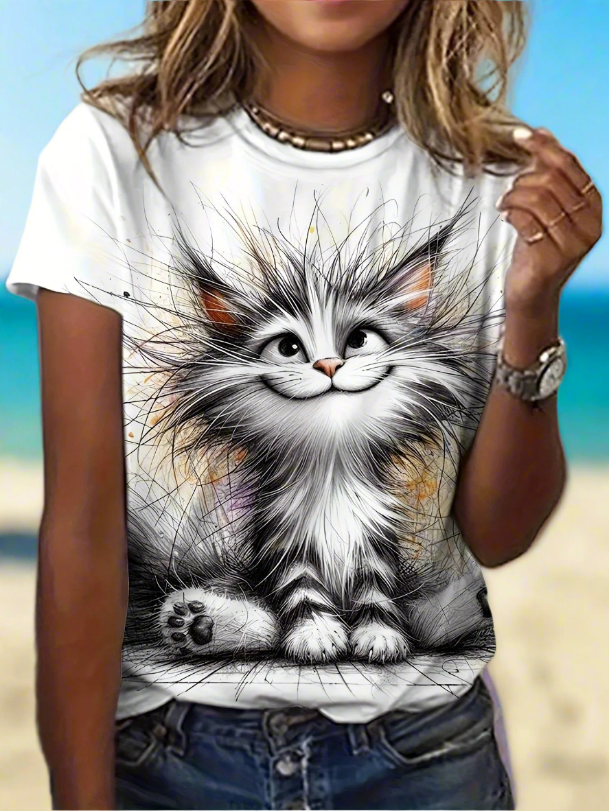 Trendy Unisex T-Shirt Collection with Cute 3D Cat Prints - ALOE WINGS STORE