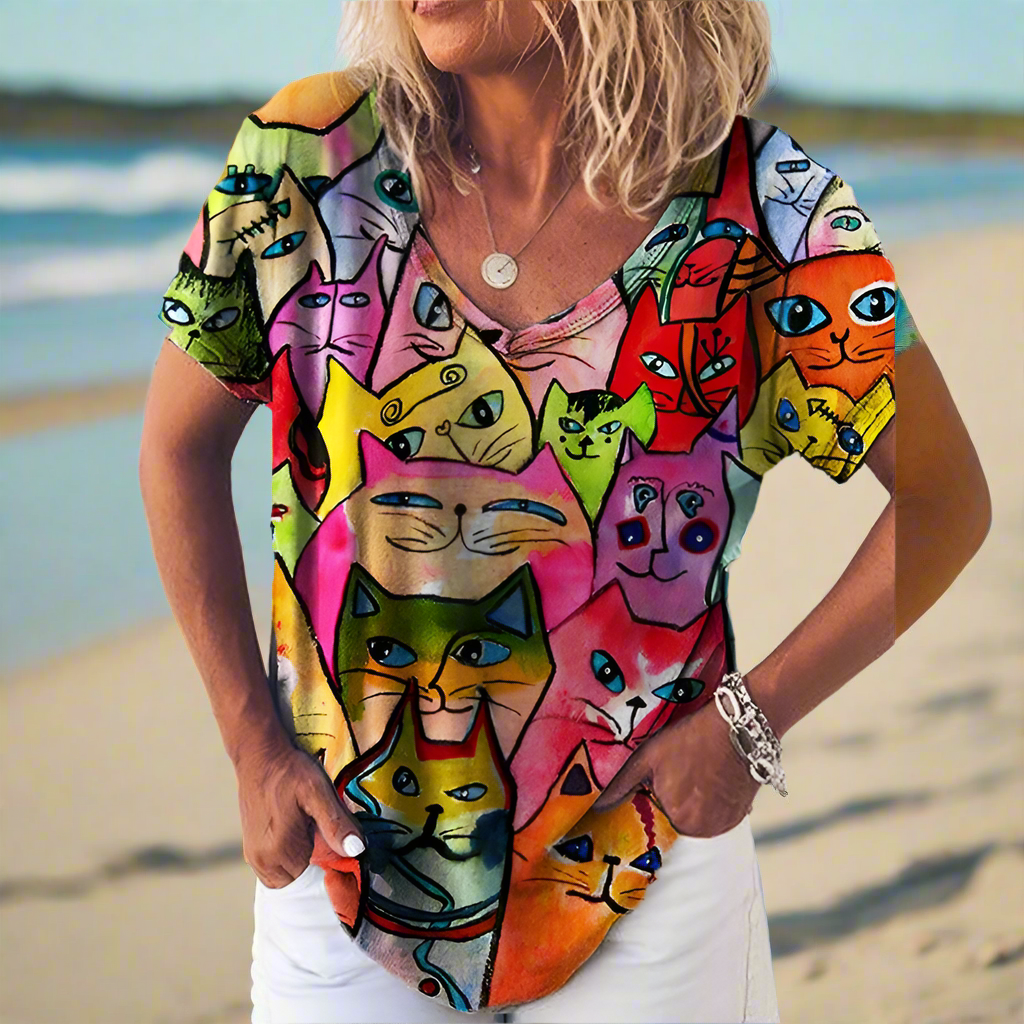 4.Chic & Playful 3D Cat Print T-Shirts - ALOE WINGS STORE