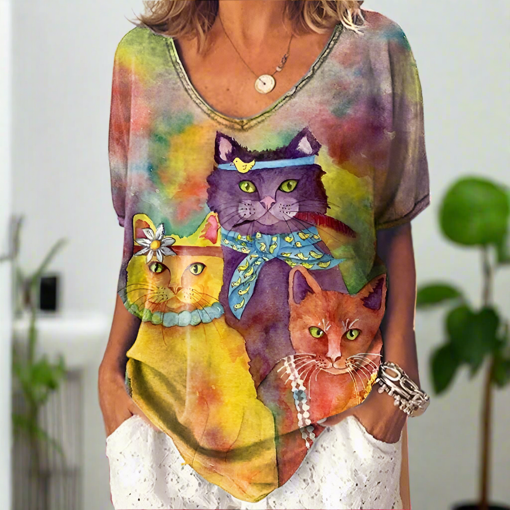 4.Chic & Playful 3D Cat Print T-Shirts - ALOE WINGS STORE