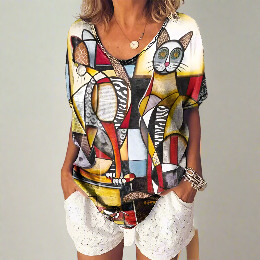 2.Chic & Playful 3D Cat Print T-Shirt - ALOE WINGS STORE