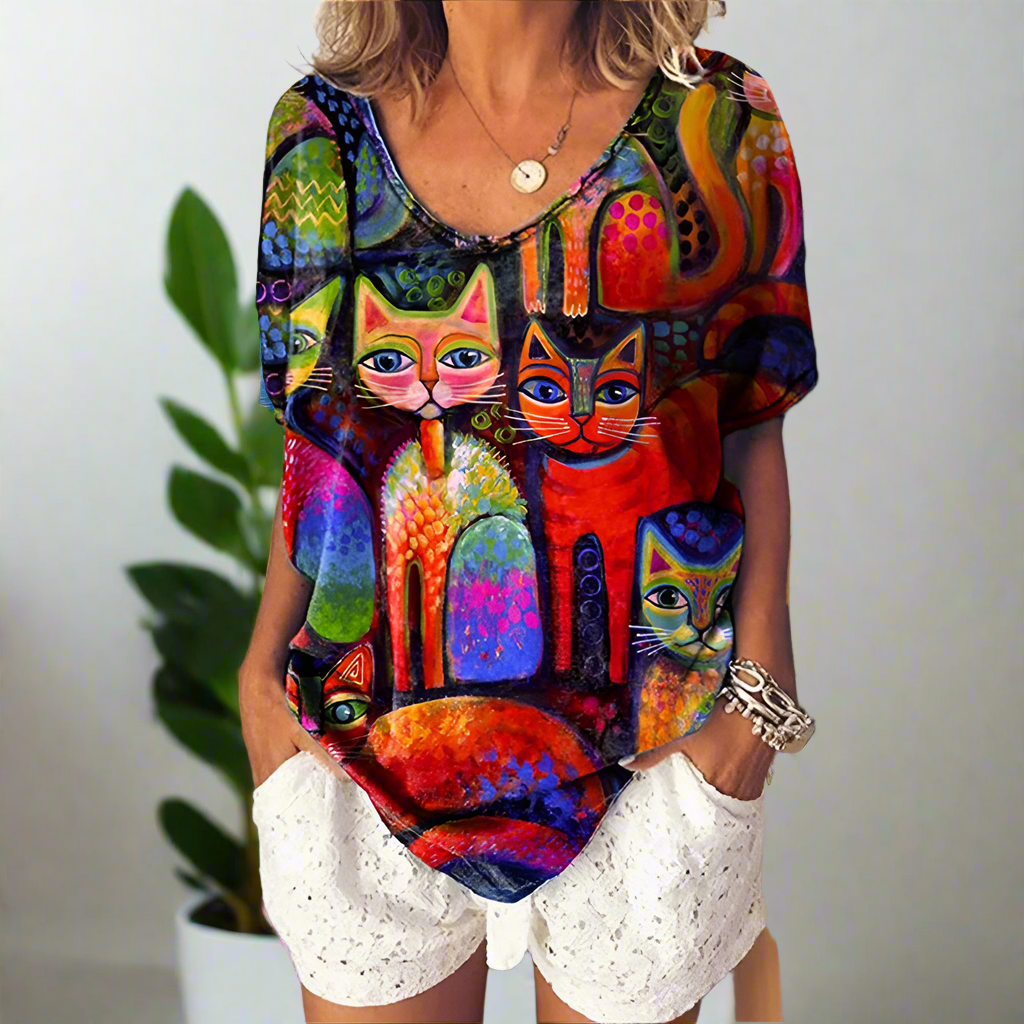 3.Chic & Playful 3D Cat Print T-Shirts - ALOE WINGS STORE