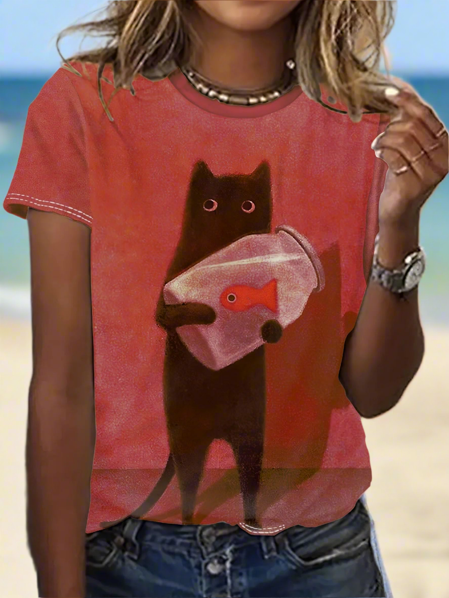 Trendy Unisex T-Shirt Collection with Cute 3D Cat Prints - ALOE WINGS STORE