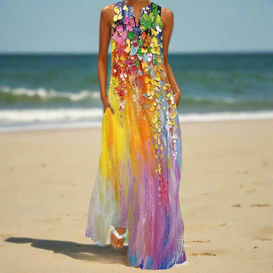 1. Bohemian Maxi Dresses for Women with Pockets Loose Summer Clothing Printed Ankle-Length A-Line Dresses