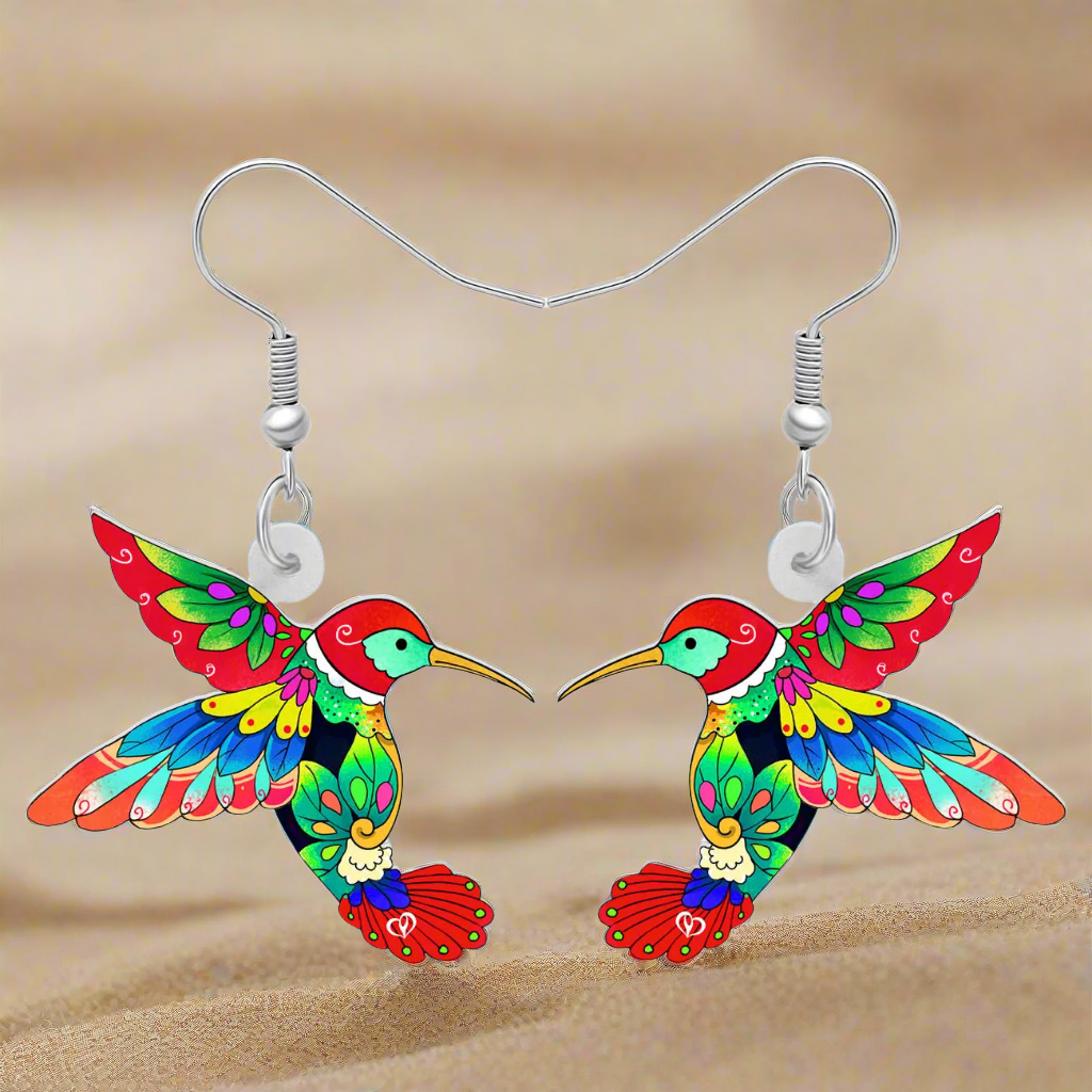 Colourful Novelty Hummingbird Earrings - Dangle Drop Collection - ALOE WINGS STORE