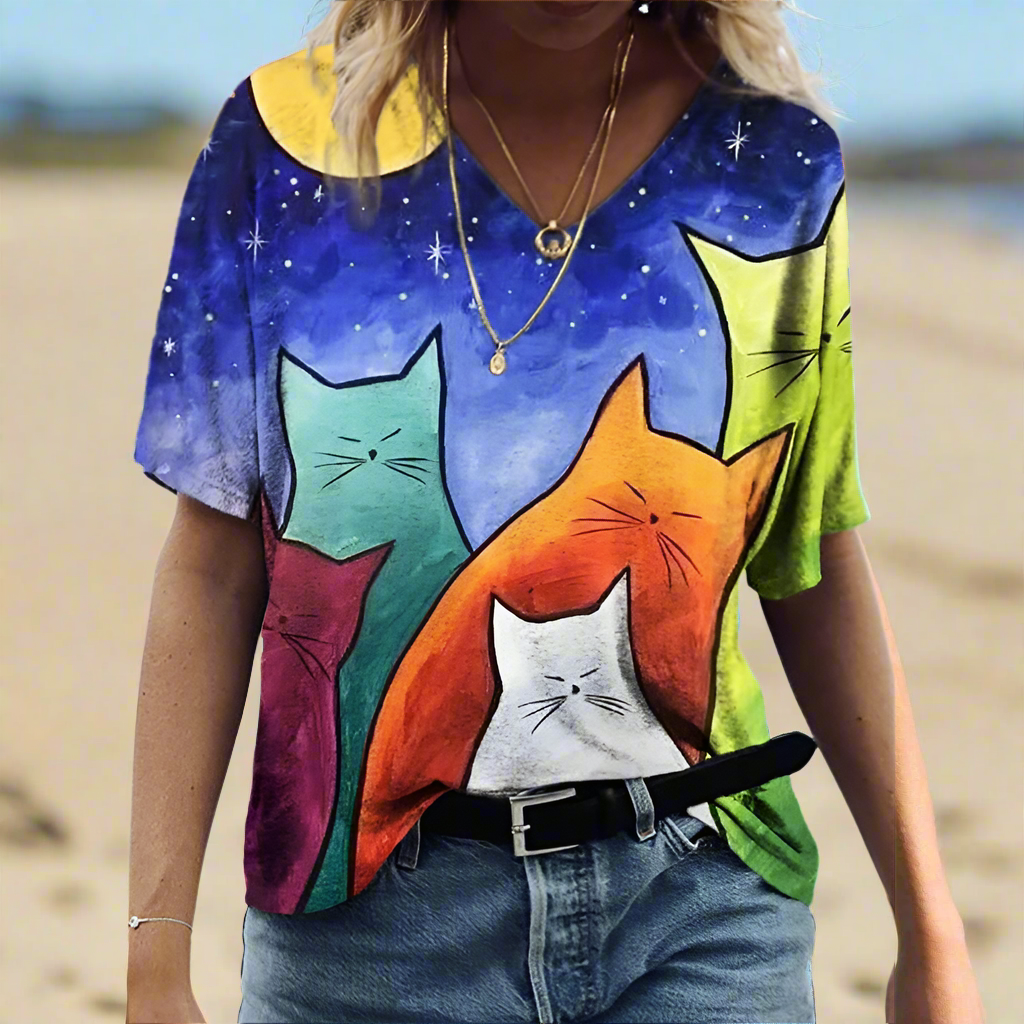1.Chic & Playful 3D Cat Print T-Shirts - ALOE WINGS STORE