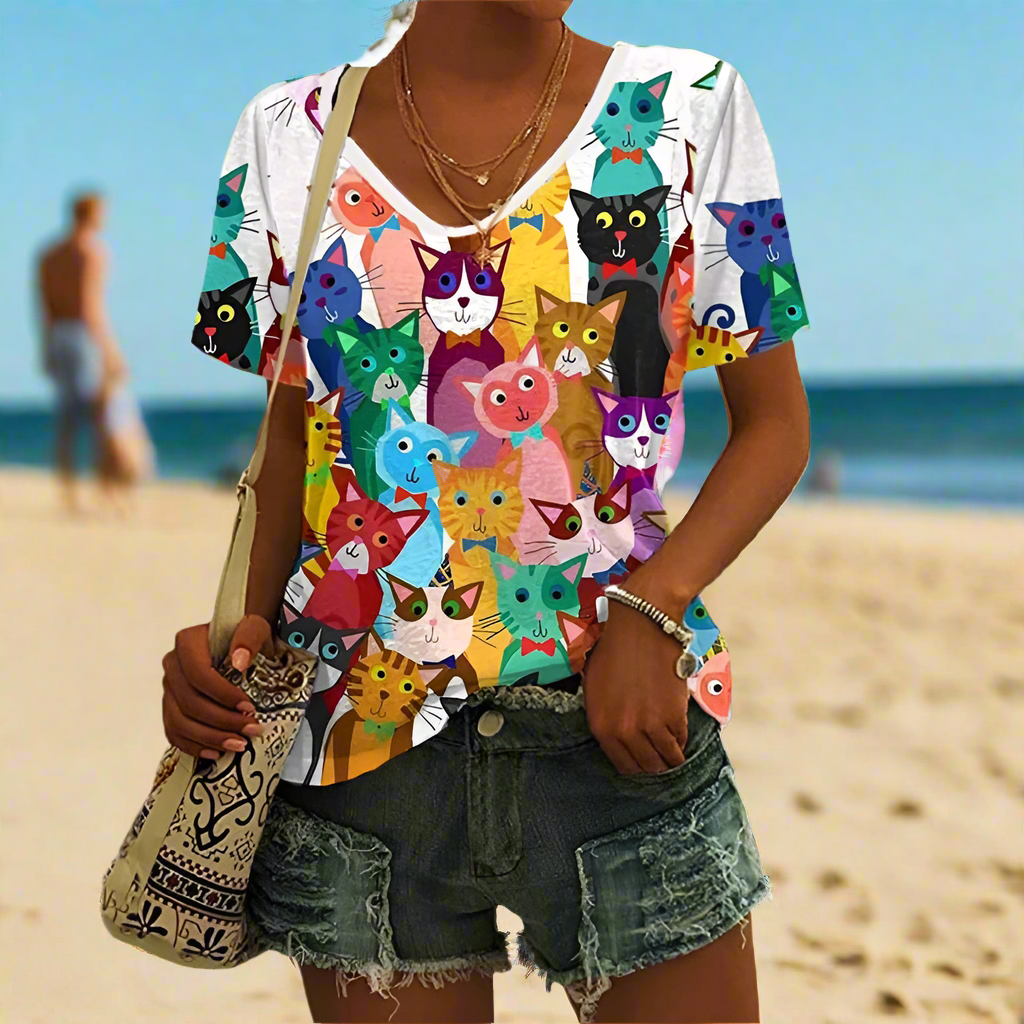 2.Chic & Playful 3D Cat Print T-Shirt - ALOE WINGS STORE