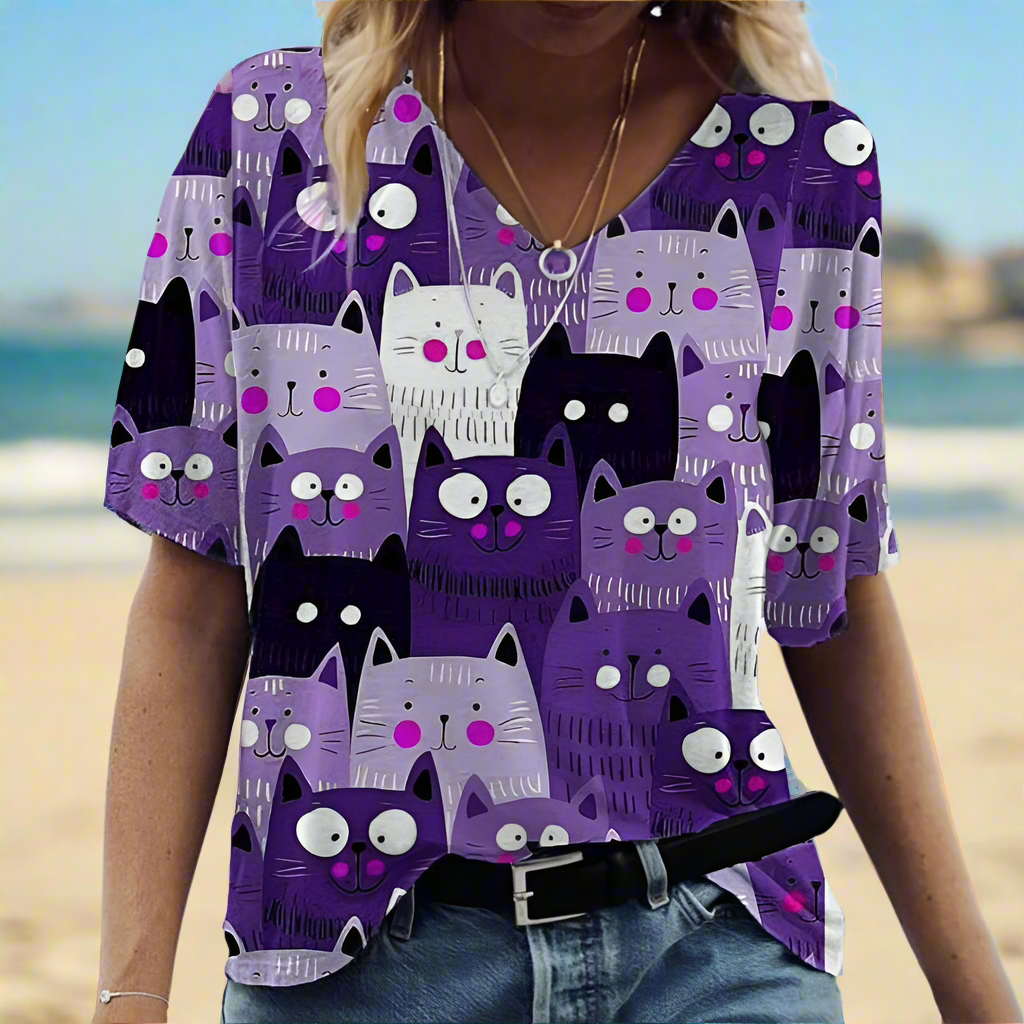 2.Chic & Playful 3D Cat Print T-Shirt - ALOE WINGS STORE