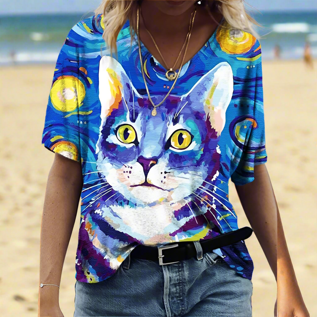 1.Chic & Playful 3D Cat Print T-Shirts - ALOE WINGS STORE