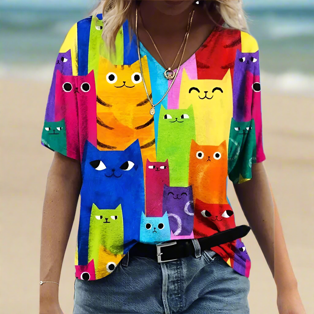 2.Chic & Playful 3D Cat Print T-Shirt - ALOE WINGS STORE