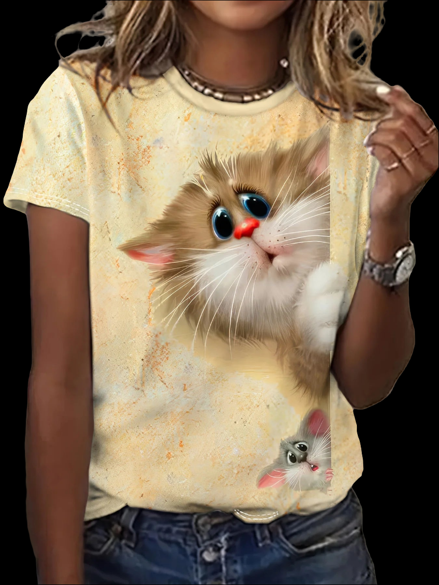 Trendy Unisex T-Shirt Collection with Cute 3D Cat Prints - ALOE WINGS STORE