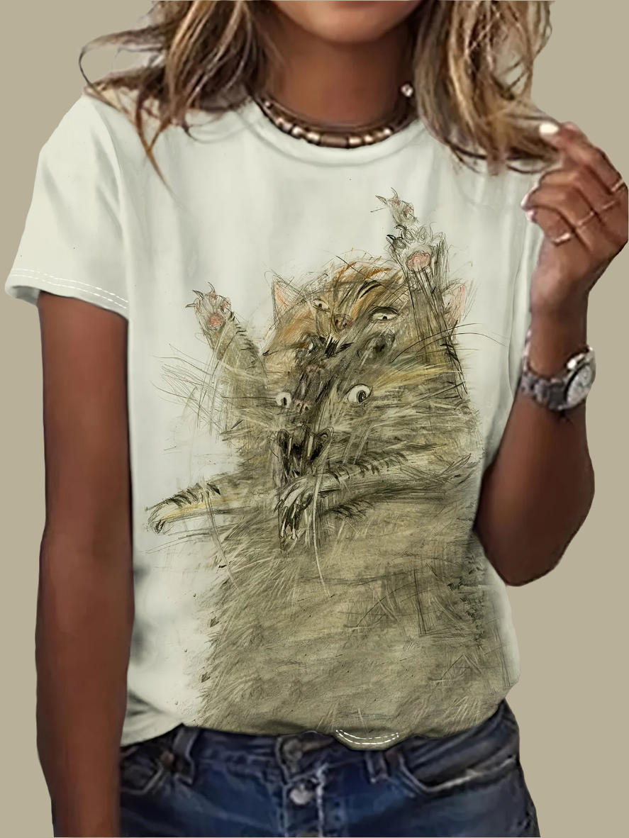 Trendy Unisex T-Shirt Collection with Cute 3D Cat Prints - ALOE WINGS STORE