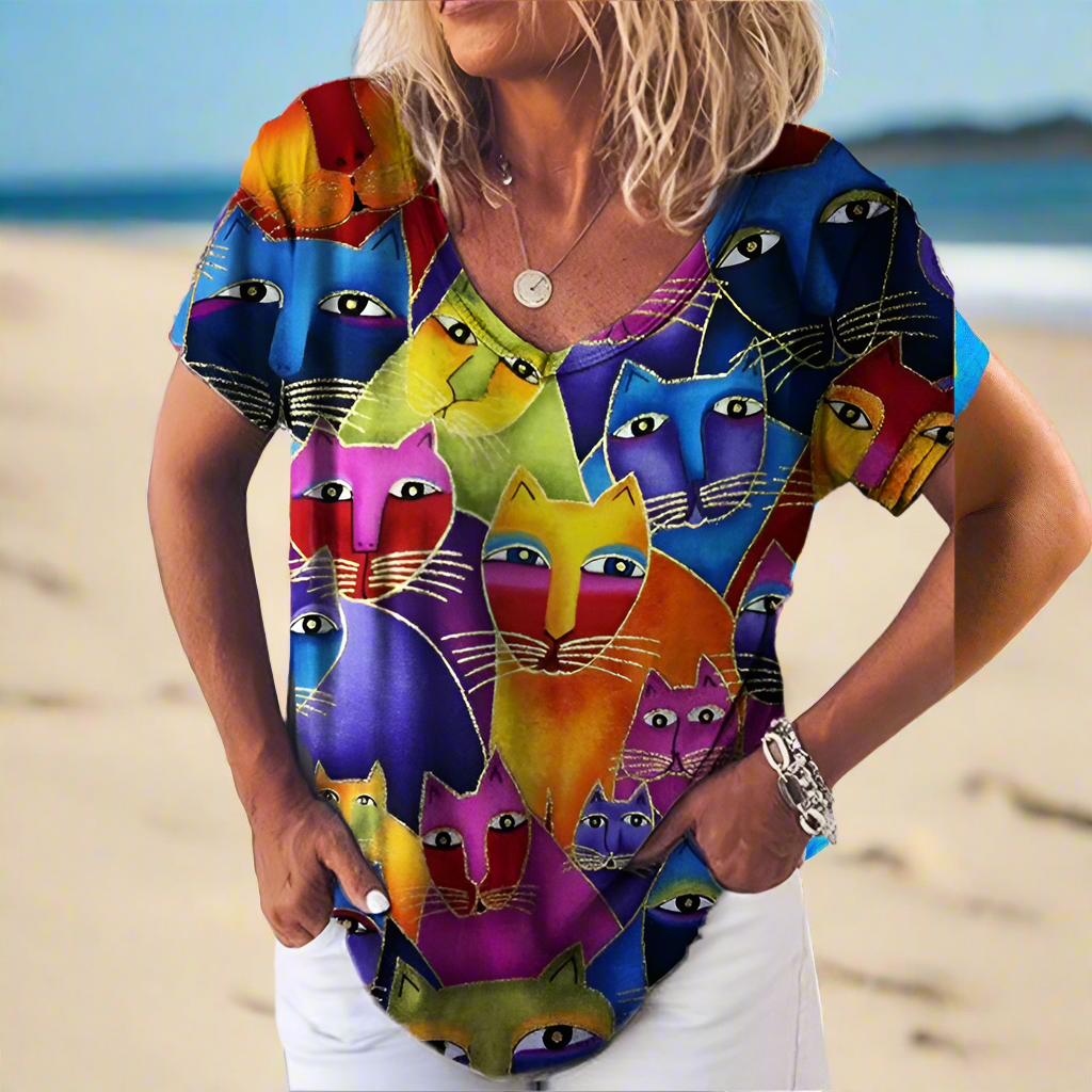 4.Chic & Playful 3D Cat Print T-Shirts - ALOE WINGS STORE