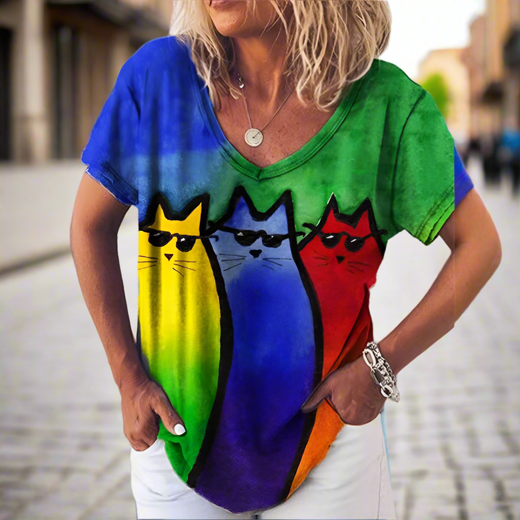 4.Chic & Playful 3D Cat Print T-Shirts - ALOE WINGS STORE